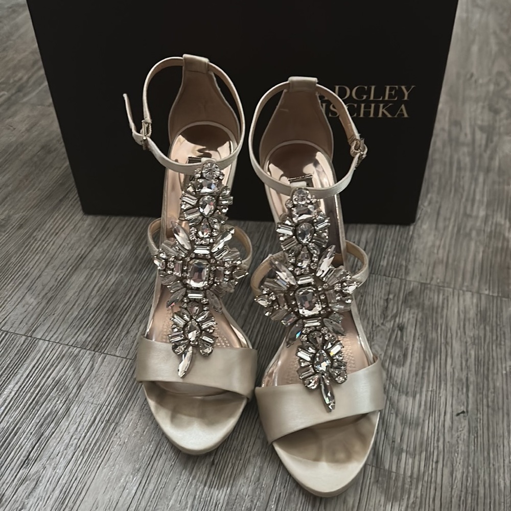 Badgley Mischka Basile Crystal Embellished T-strap Heels